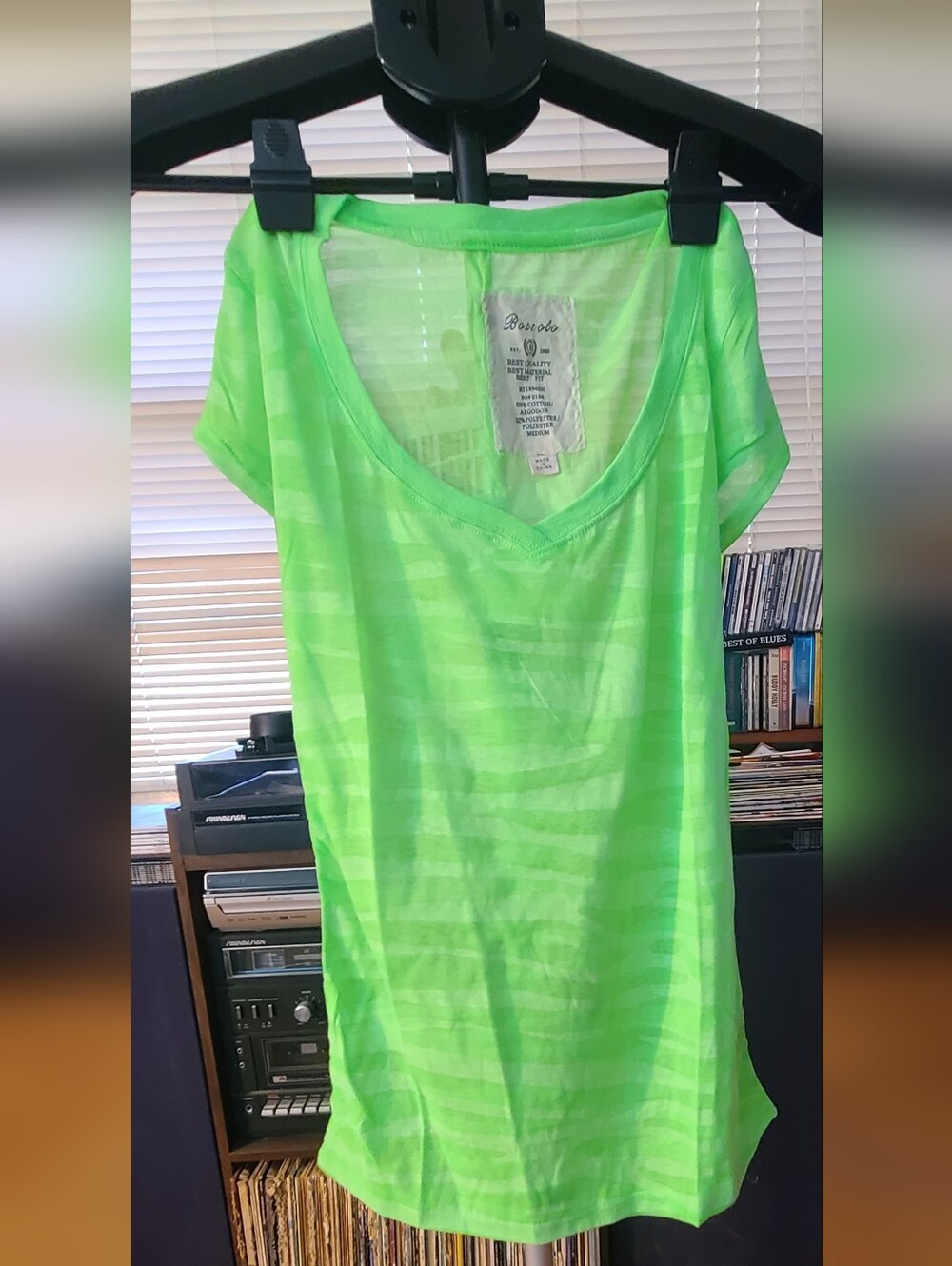 Bozzolo Neon Lime V-Neck Tee Supper Stretch Size: Medium